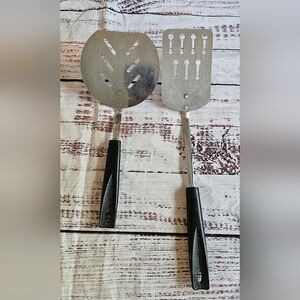 Vintage EKCO USA Slotted Spatula Lot of 2 Black Handle